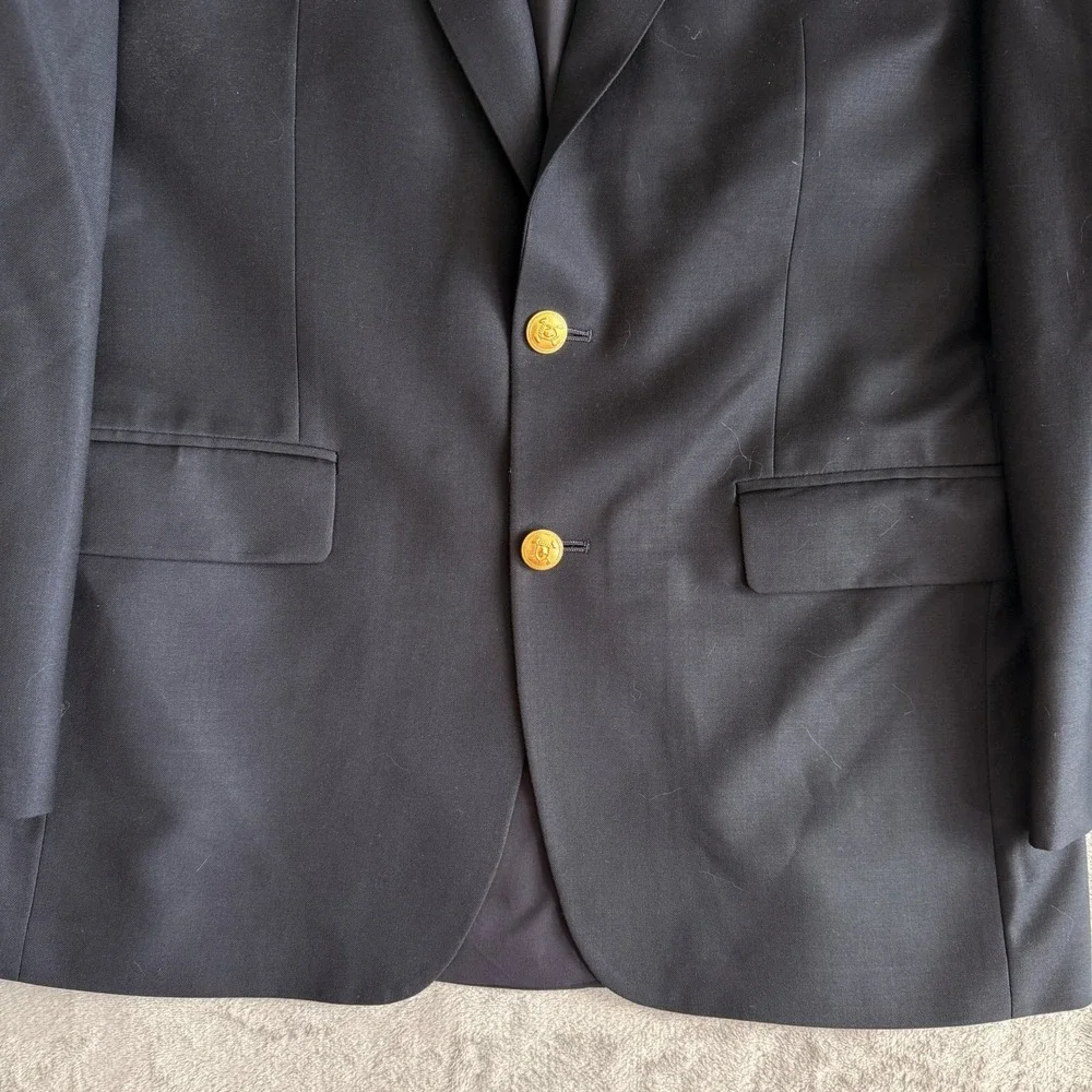 Lauren Ralph Lauren Mens 39R Navy Blue Wool Blazer Gold Crest Buttons Sport Coat